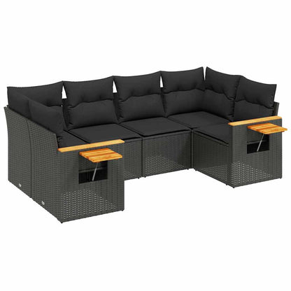 Set Divano da Giardino 6 pz con Cuscini Nero in Polyrattan