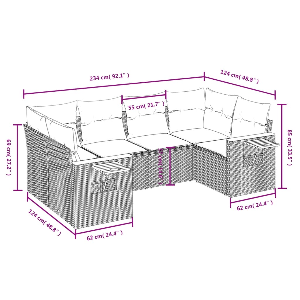 Set Divano da Giardino 6 pz con Cuscini Nero in Polyrattan | homemem39