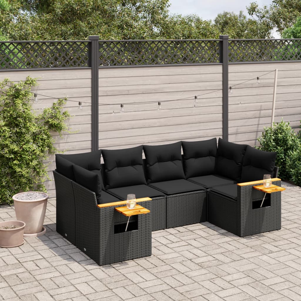 Set Divano da Giardino 6 pz con Cuscini Nero in Polyrattan | homemem39