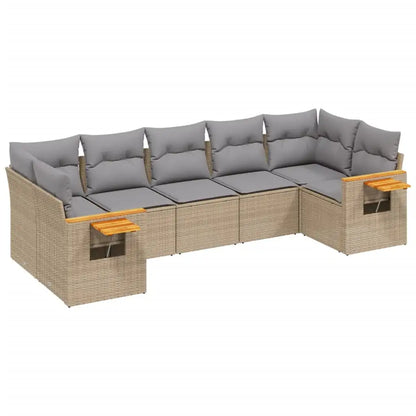 Set Divani da Giardino 7 pz con Cuscini Beige in Polyrattan - homemem39