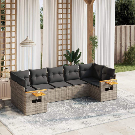 Set Divani da Giardino 7 pz con Cuscini Grigio in Polyrattan - homemem39