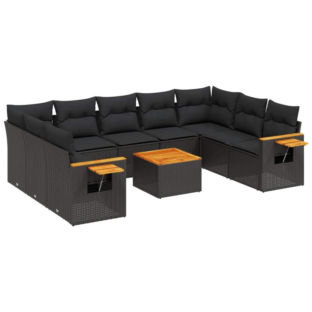 Set Divani da Giardino 10pz con Cuscini in Polyrattan Nero - homemem39