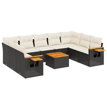 10pc Garden Sofa Set with Black Polyrattan Cushions