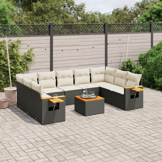 10pc Garden Sofa Set with Black Polyrattan Cushions
