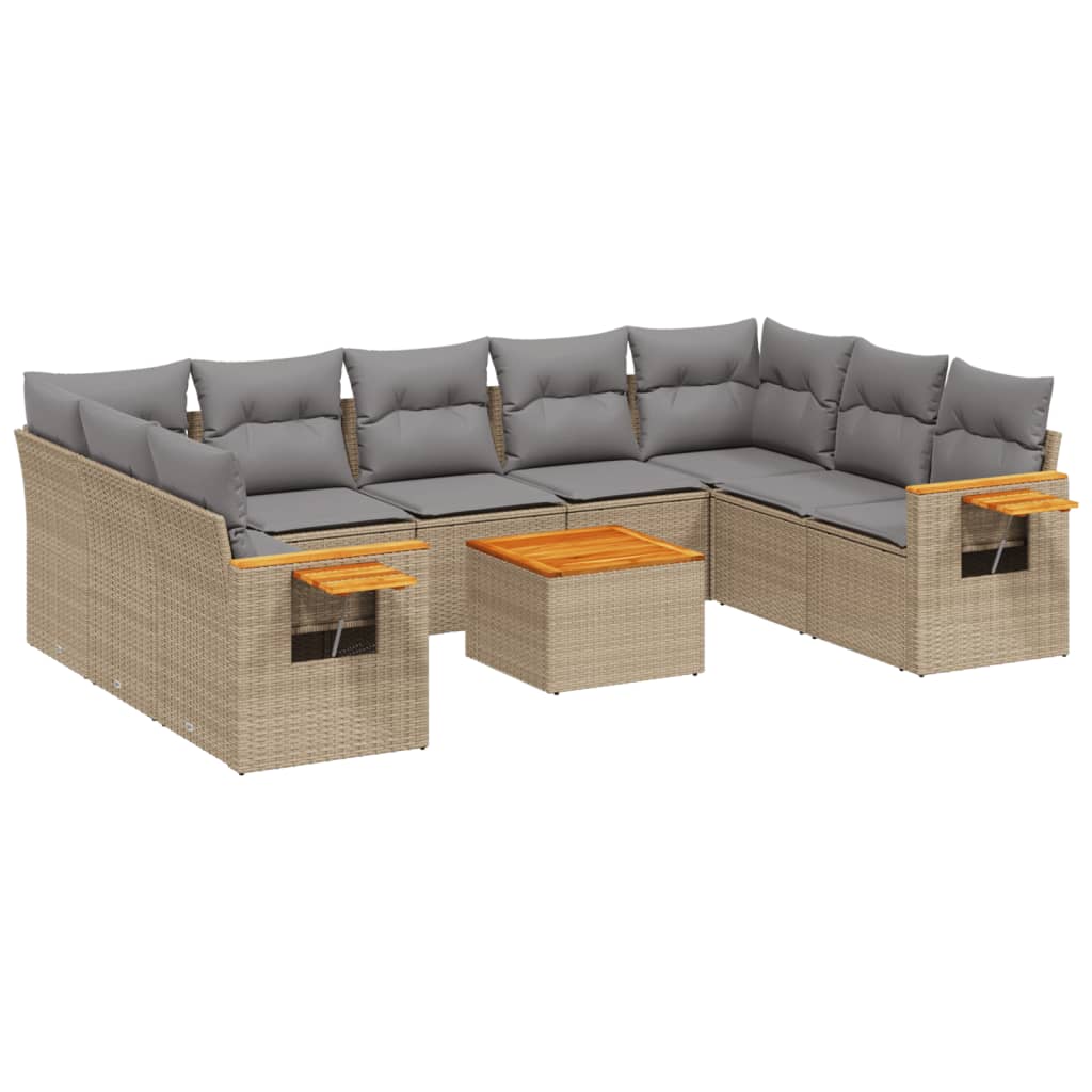 Set Divano da Giardino 10 pz con Cuscini Beige in Polyrattan