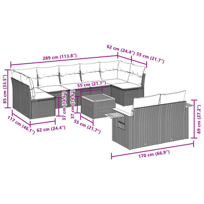 Set Divani da Giardino 10pz con Cuscini in Polyrattan Nero