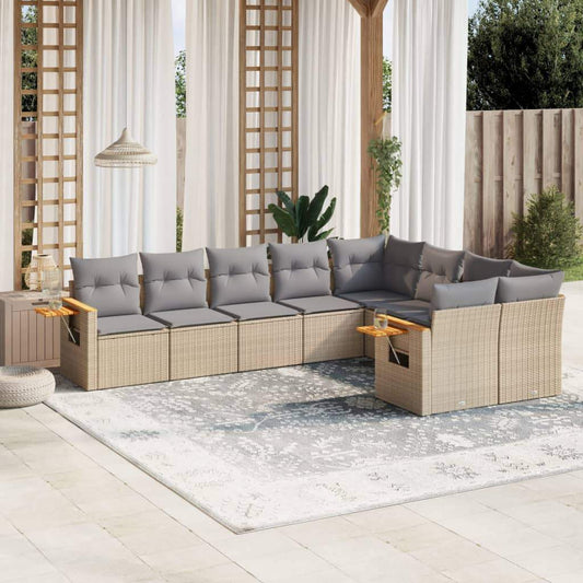 Set Divano da Giardino 9 pz con Cuscini Beige in Polyrattan - homemem39