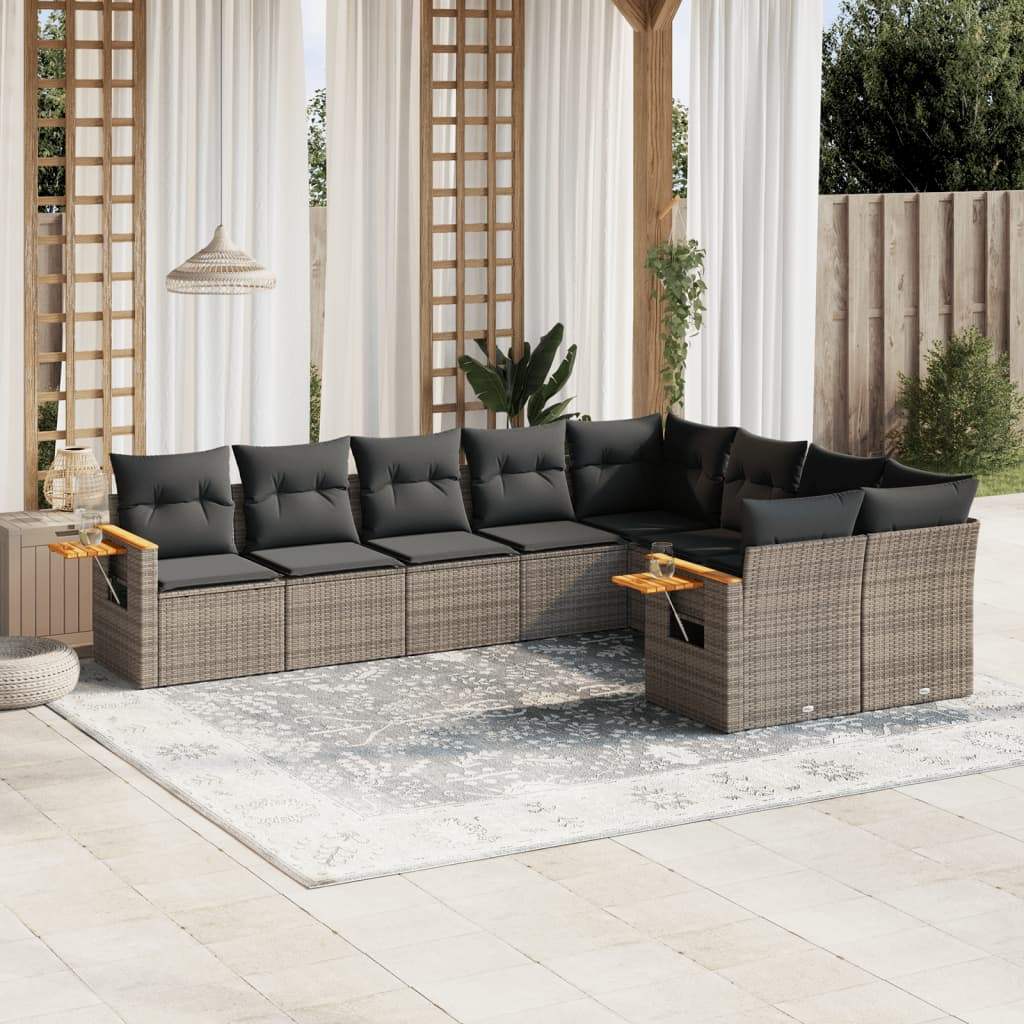 Set Divano da Giardino 9 pz con Cuscini Grigio in Polyrattan - homemem39