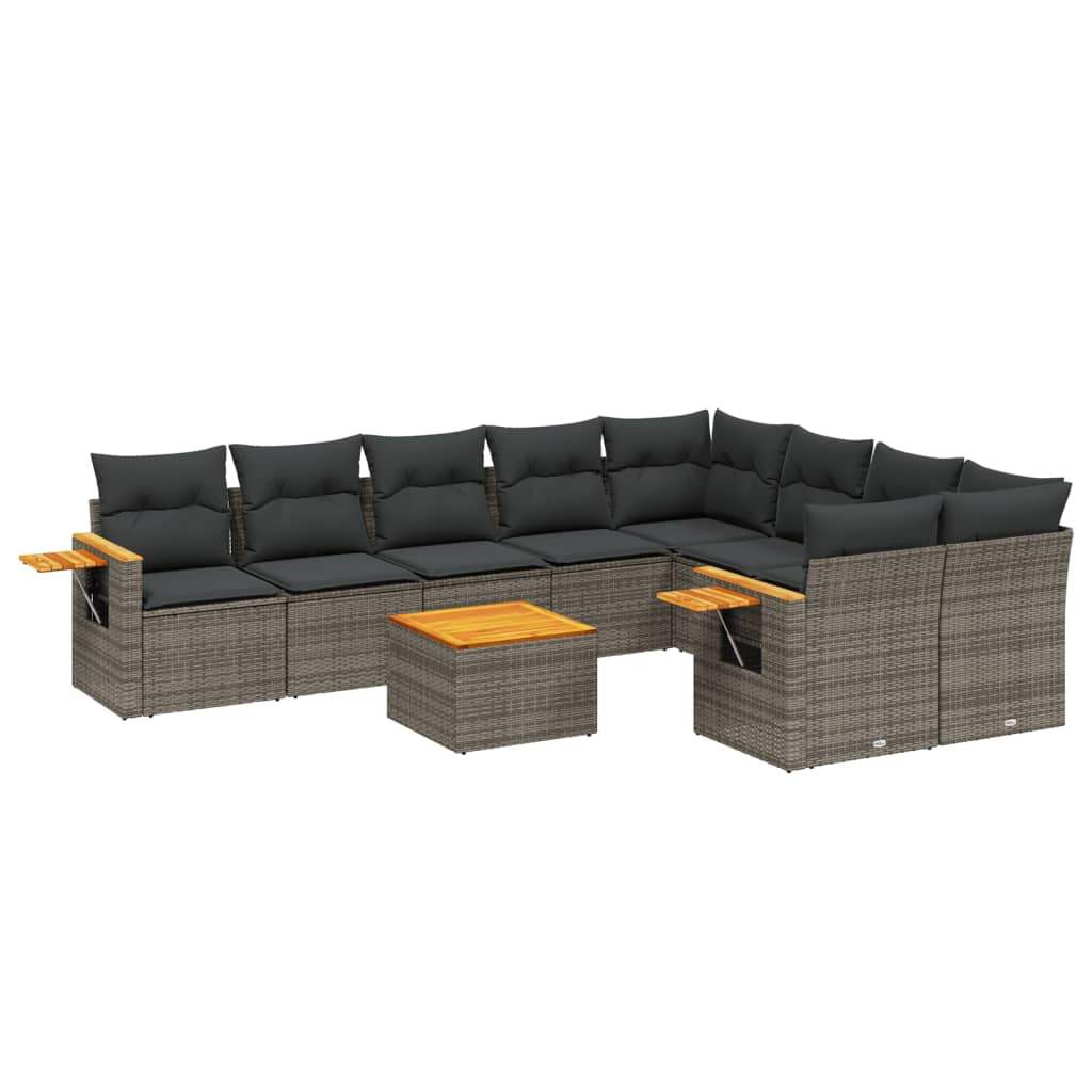 Set Divano da Giardino 10 pz con Cuscini Grigio in Polyrattan - homemem39