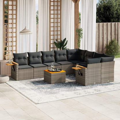 Set Divano da Giardino 10 pz con Cuscini Grigio in Polyrattan - homemem39