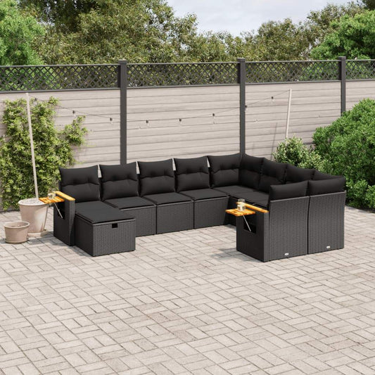 Set Divani da Giardino 10pz con Cuscini in Polyrattan Nero - homemem39