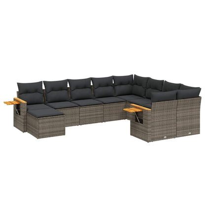 Set Divano da Giardino 10 pz con Cuscini Grigio in Polyrattan - homemem39