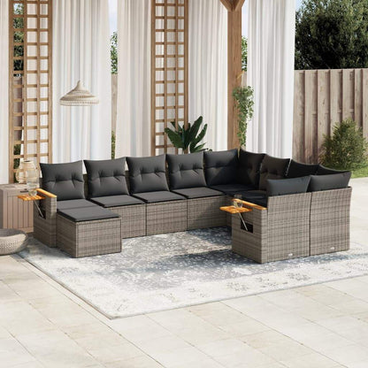 Set Divano da Giardino 10 pz con Cuscini Grigio in Polyrattan - homemem39