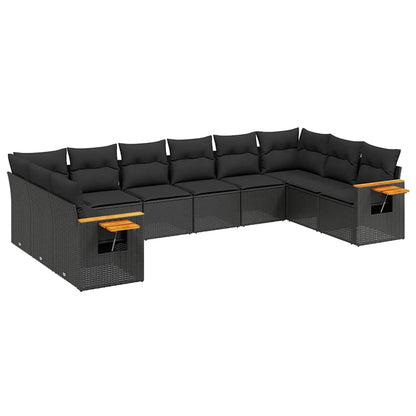 Set Divani da Giardino 10pz con Cuscini in Polyrattan Nero