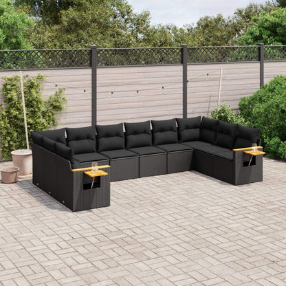 Set Divani da Giardino 10pz con Cuscini in Polyrattan Nero - homemem39