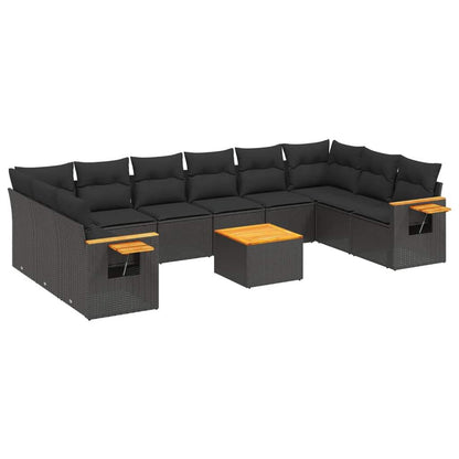 Set Divani da Giardino 11 pz con Cuscini in Polyrattan Nero - homemem39