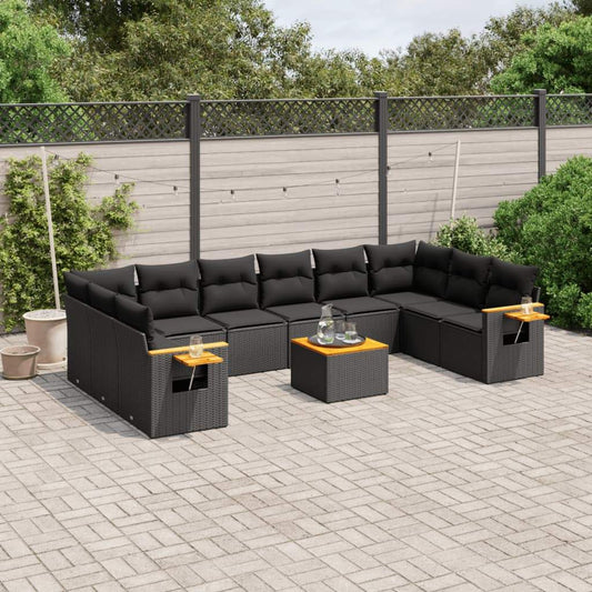 Set Divani da Giardino 11 pz con Cuscini in Polyrattan Nero - homemem39