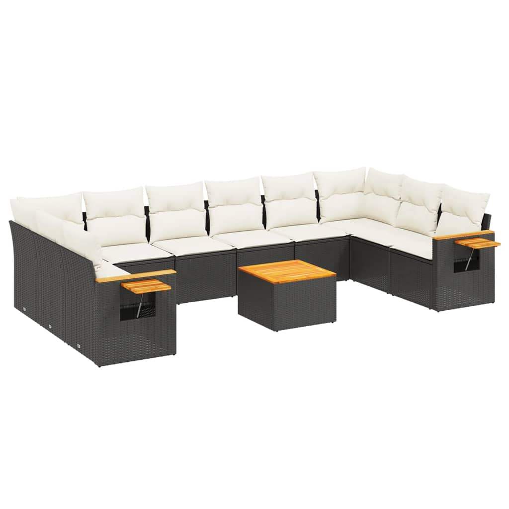 Set Divani da Giardino 11 pz con Cuscini in Polyrattan Nero - homemem39