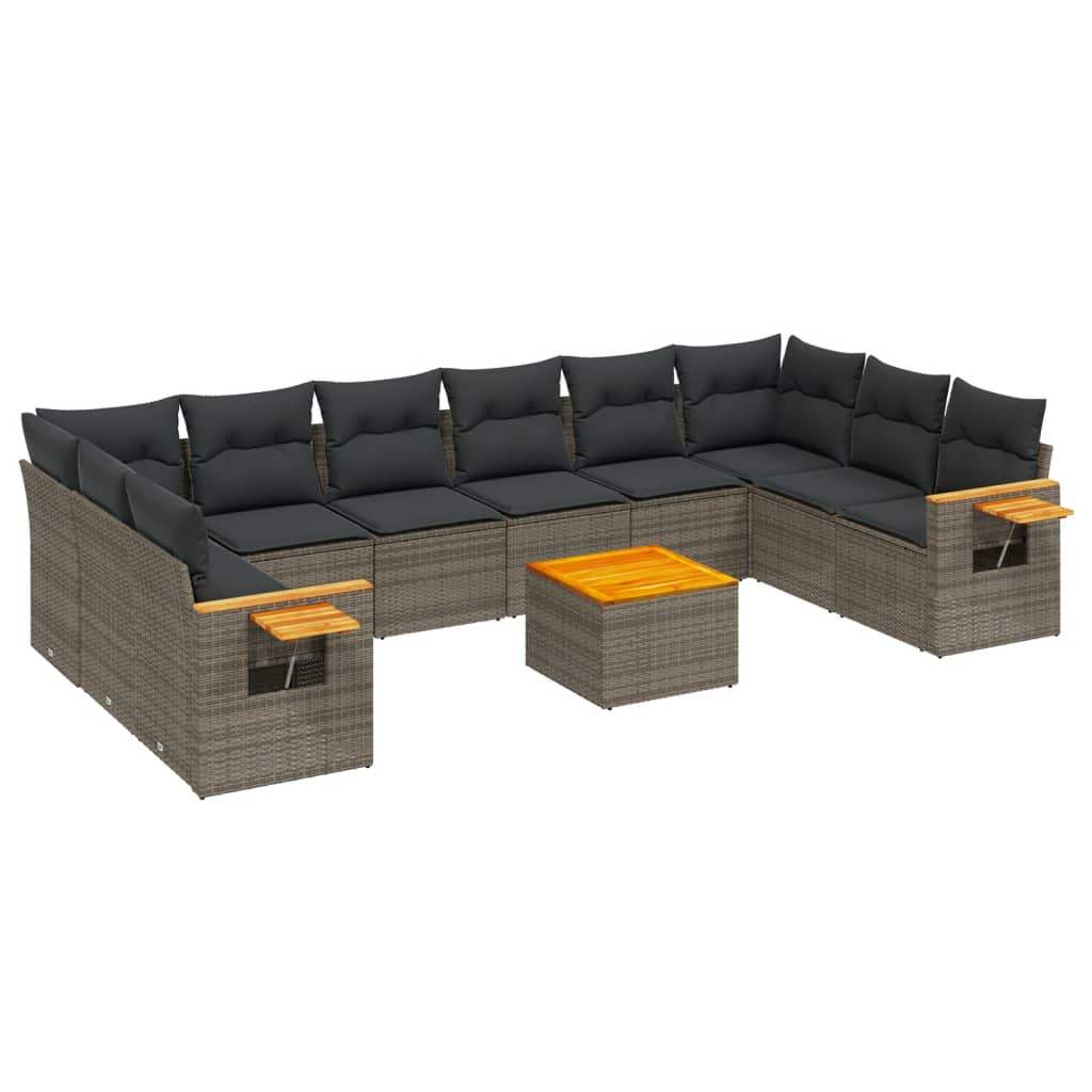 Set Divani da Giardino 11 pz con Cuscini in Polyrattan Grigio - homemem39