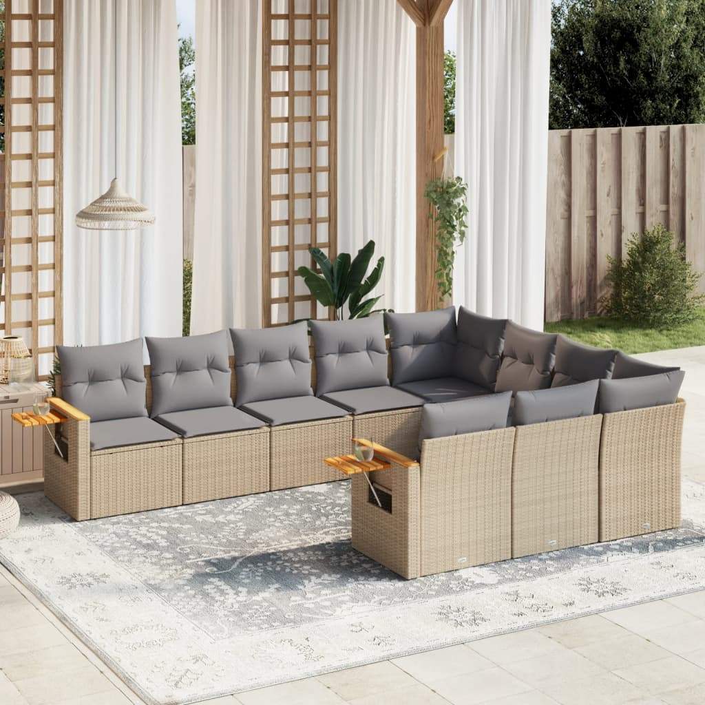 Set Divano da Giardino 10 pz con Cuscini Beige in Polyrattan - homemem39