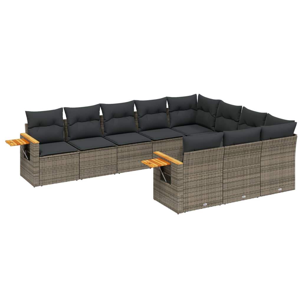 Set Divano da Giardino 10 pz con Cuscini Grigio in Polyrattan - homemem39