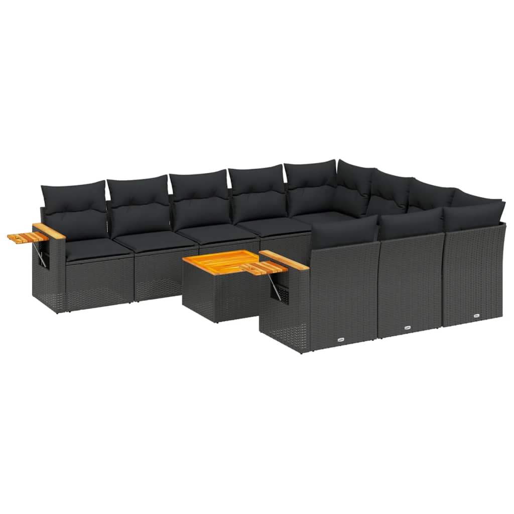 Set Divani da Giardino 11 pz con Cuscini in Polyrattan Nero - homemem39
