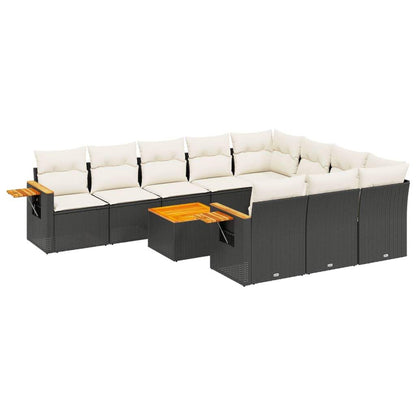 Set Divani da Giardino 11 pz con Cuscini in Polyrattan Nero - homemem39