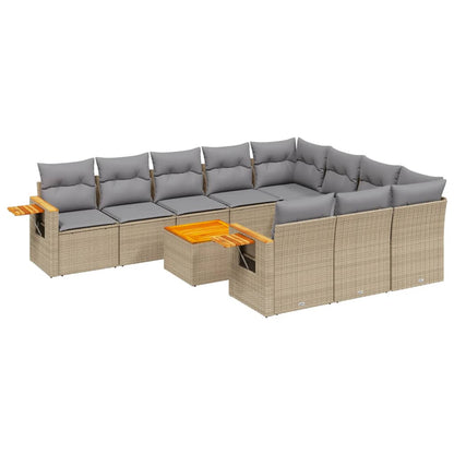 Set Divani da Giardino 11 pz con Cuscini Beige in Polyrattan