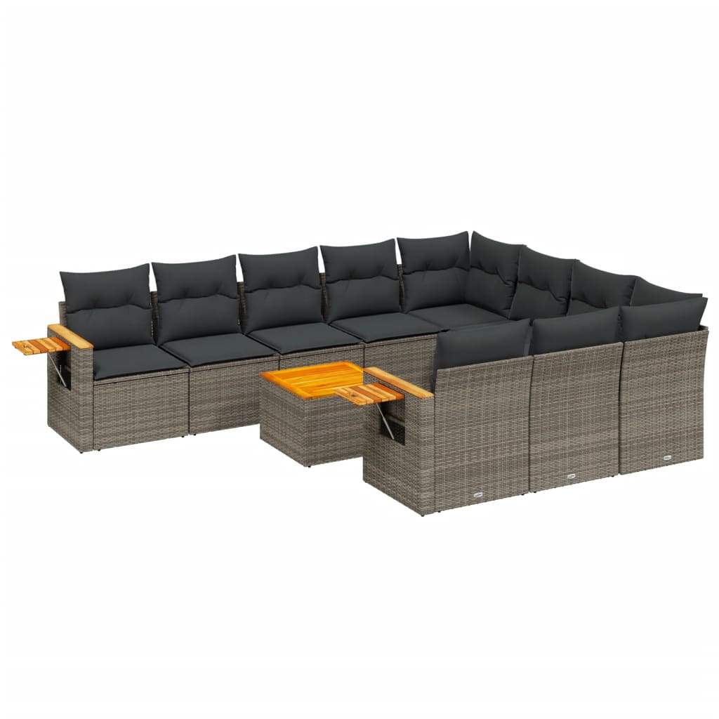 Set Divani da Giardino 11 pz con Cuscini in Polyrattan Grigio - homemem39