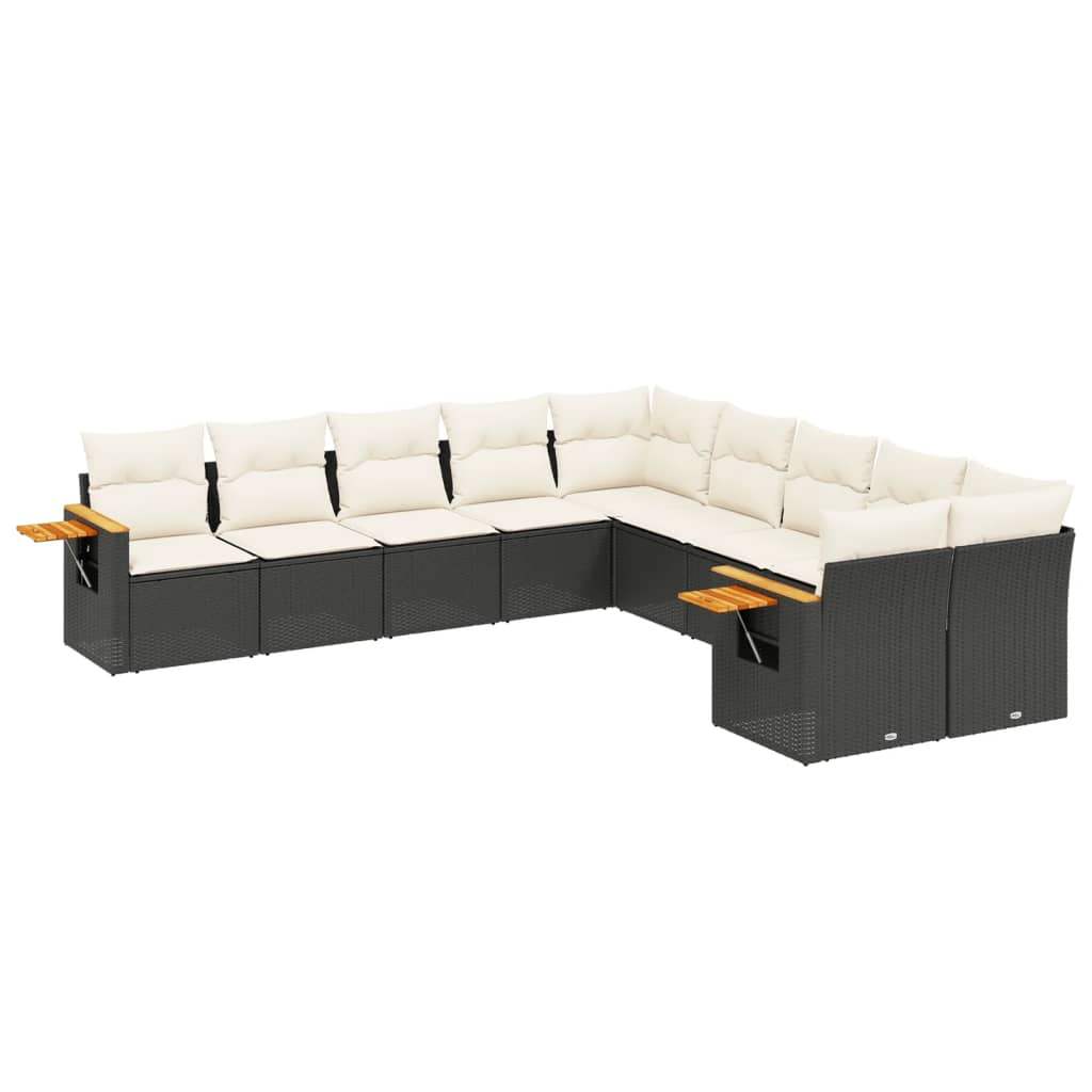 Set Divani da Giardino 10pz con Cuscini in Polyrattan Nero - homemem39