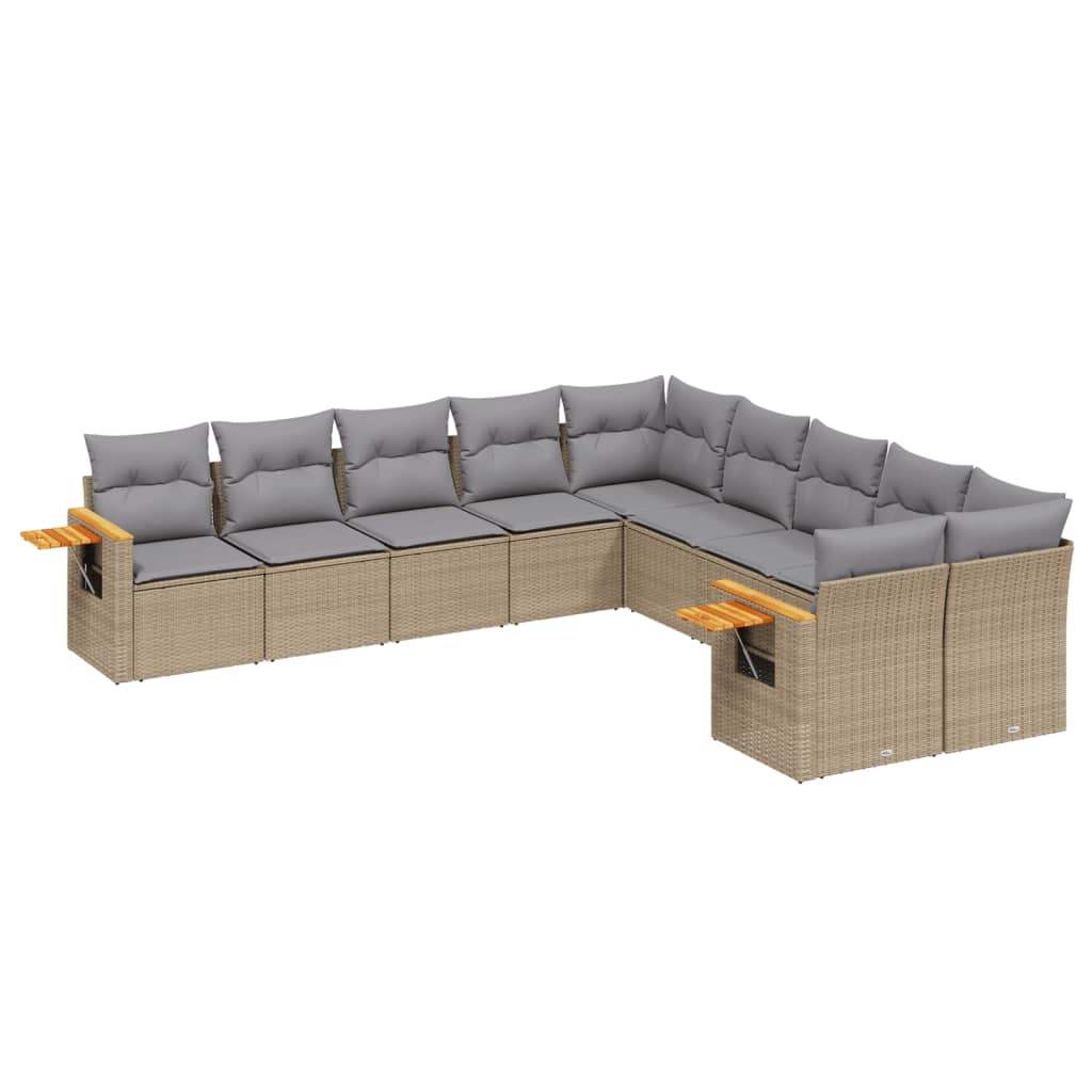 Set Divano da Giardino 10 pz con Cuscini Beige in Polyrattan - homemem39