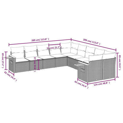 Set Divano da Giardino 10 pz con Cuscini Grigio in Polyrattan - homemem39