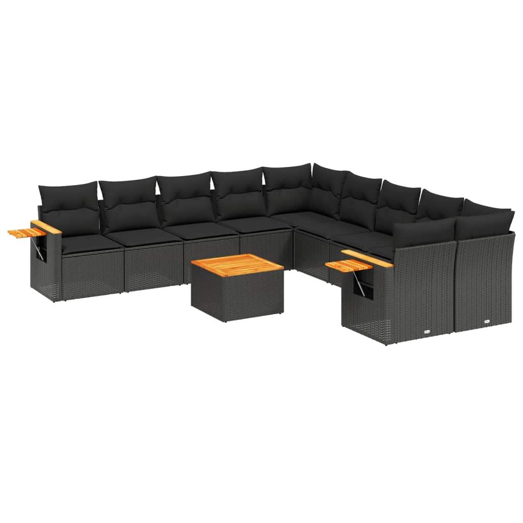 Set Divani da Giardino 11 pz con Cuscini in Polyrattan Nero - homemem39