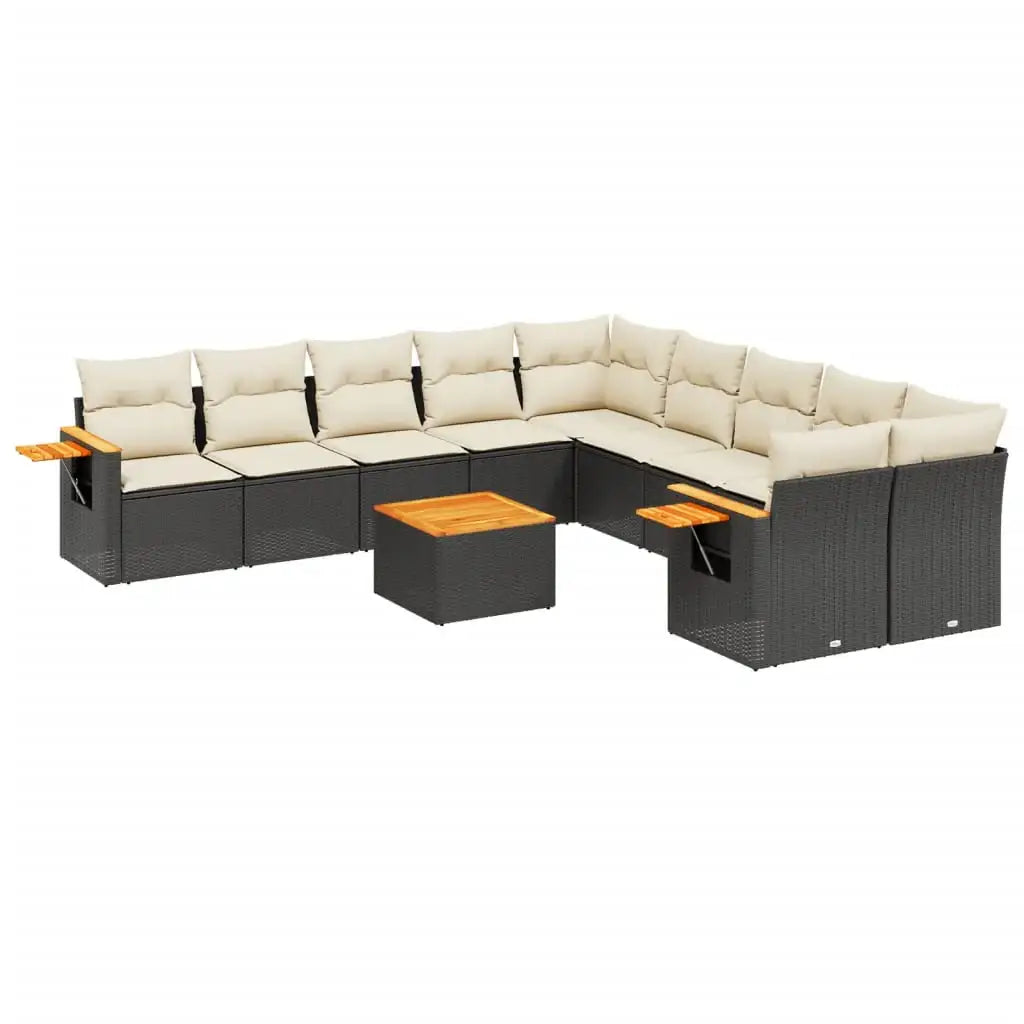 Set Divani da Giardino 11 pz con Cuscini in Polyrattan Nero - homemem39