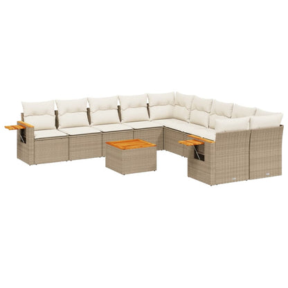 Set Divani da Giardino 11 pz con Cuscini Beige in Polyrattan