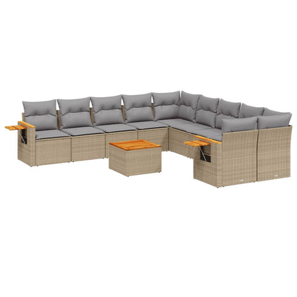 Set Divani da Giardino 11 pz con Cuscini Beige in Polyrattan