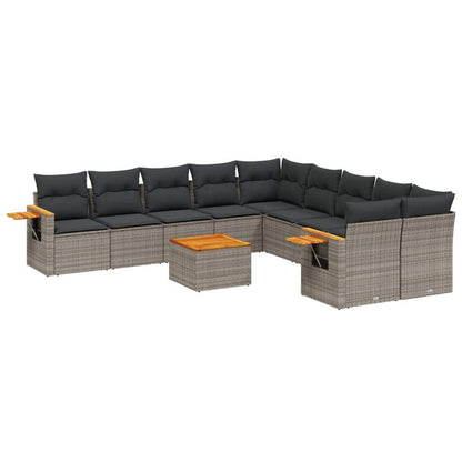 Set Divani da Giardino 11 pz con Cuscini in Polyrattan Grigio - homemem39