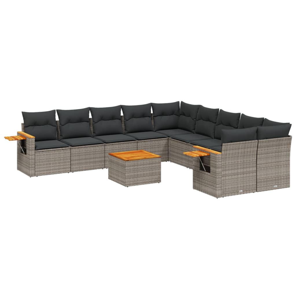 Set Divani da Giardino 11 pz con Cuscini in Polyrattan Grigio