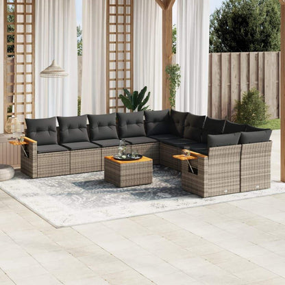 Set Divani da Giardino 11 pz con Cuscini in Polyrattan Grigio - homemem39