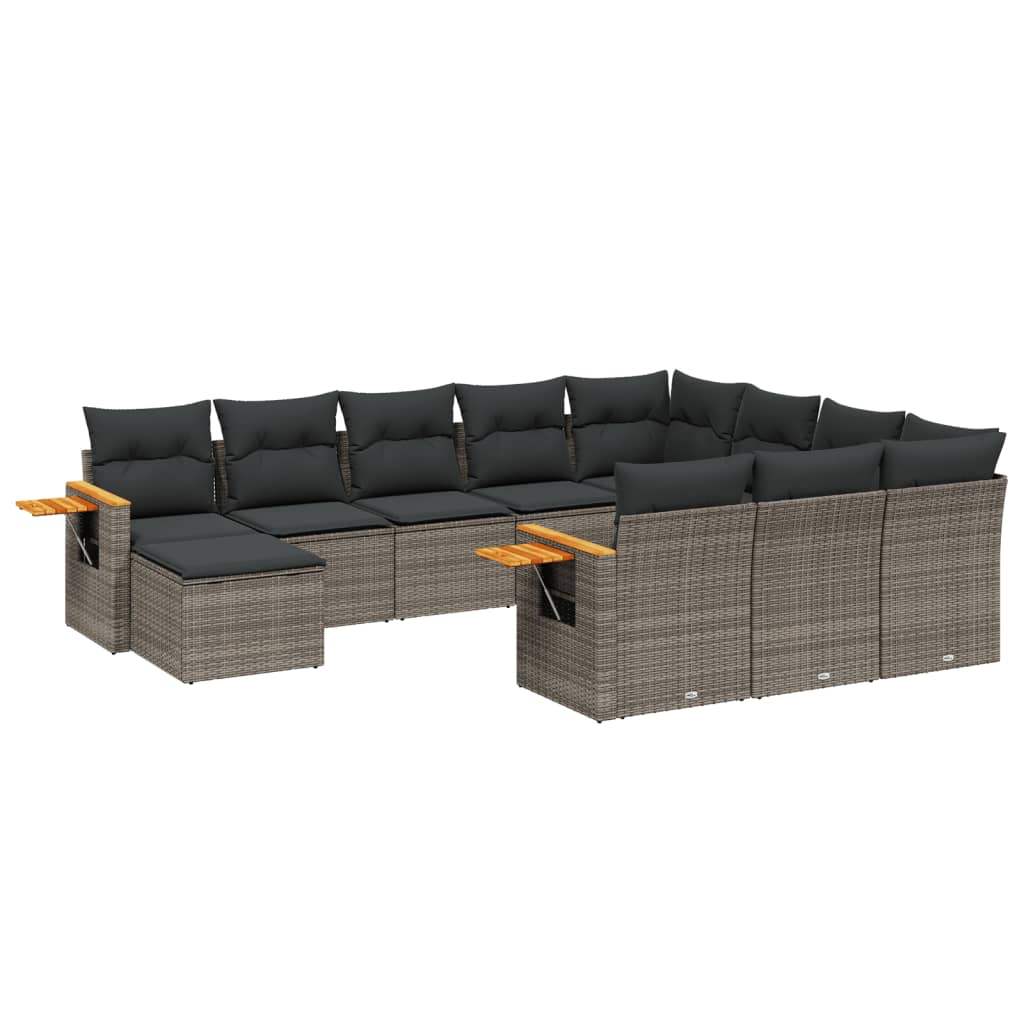 Set Divani da Giardino 11 pz con Cuscini in Polyrattan Grigio - homemem39