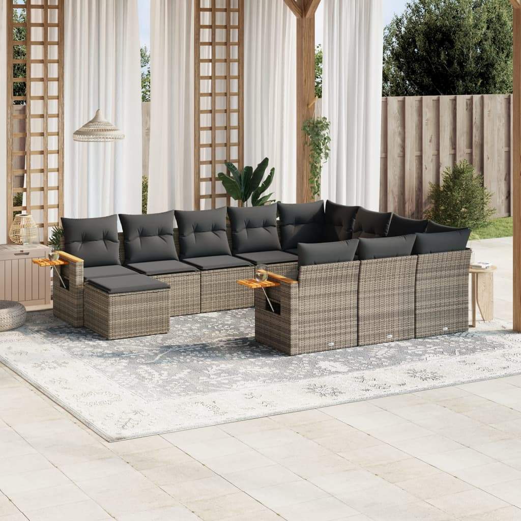 Set Divani da Giardino 11 pz con Cuscini in Polyrattan Grigio - homemem39