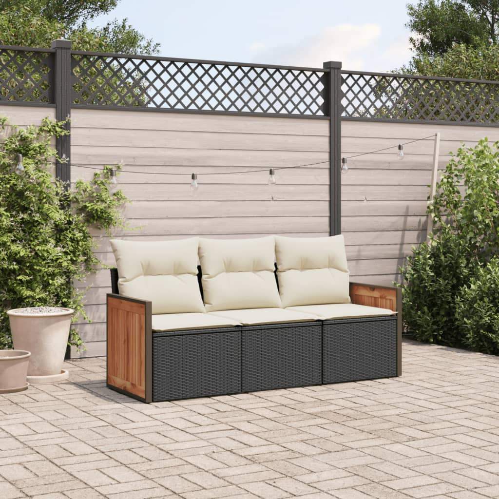 Set Divani da Giardino 3 pz con Cuscini in Polyrattan Nero - homemem39