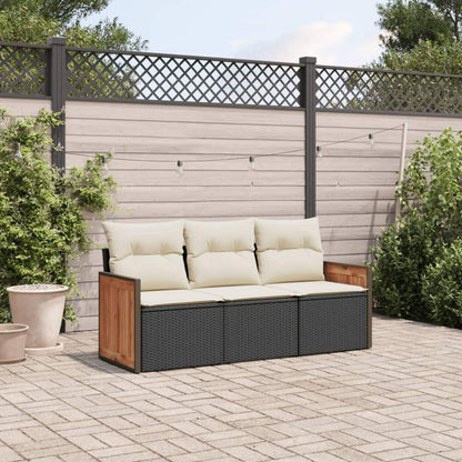 Set Divani da Giardino 3 pz con Cuscini in Polyrattan Nero - homemem39