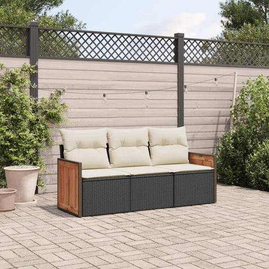 Set Divani da Giardino 3 pz con Cuscini in Polyrattan Nero - homemem39
