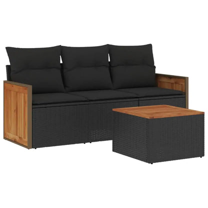 Set Divani da Giardino 4 pz con Cuscini Nero in Polyrattan - homemem39