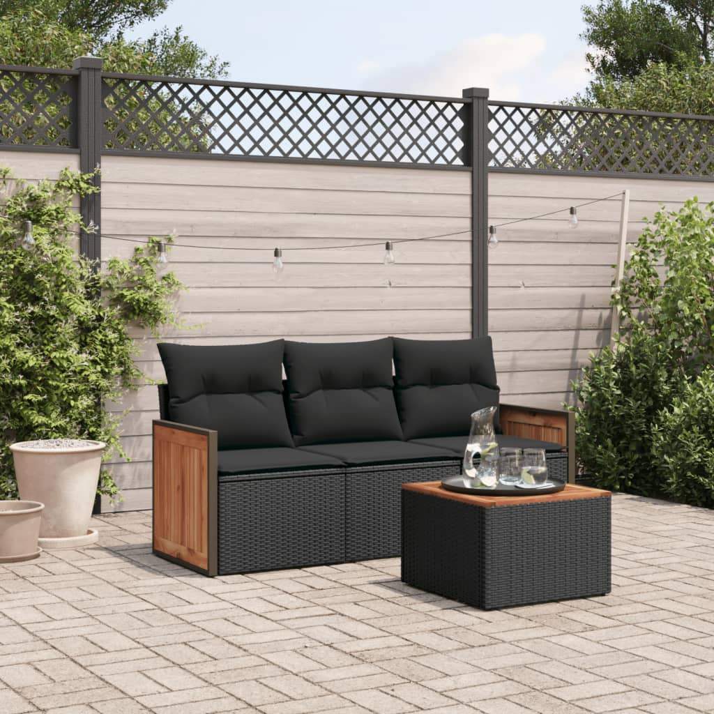 Set Divani da Giardino 4 pz con Cuscini Nero in Polyrattan - homemem39