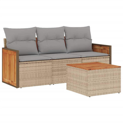 Set Divano da Giardino 4 pz con Cuscini Beige in Polyrattan - homemem39