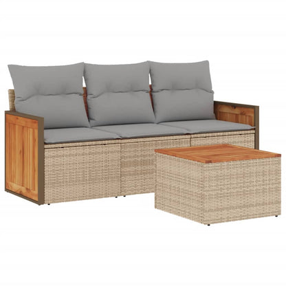 Set Divano da Giardino 4 pz con Cuscini Beige in Polyrattan
