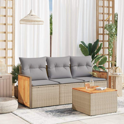 Set Divano da Giardino 4 pz con Cuscini Beige in Polyrattan - homemem39
