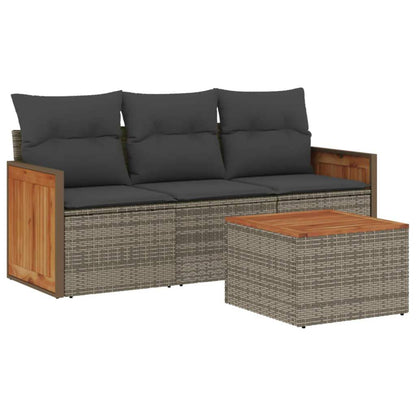Set Divani da Giardino 4 pz con Cuscini in Polyrattan Grigio - homemem39